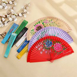 Chinese Style Products Folding Fan Wood Dancing Fan Chinese Style Flower Pattern Hand Folding Fan Vintage Art Craft Silk Fan Home Wedding Gifts