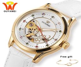 Automatic Watch Women Ouyawei Gold Skeleton Automatic Mechanical Watch For Women Ladies Leather Transparent Brand Wrist Watches Y15534557