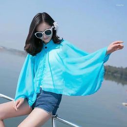 Summer Women Cycling Driving Sleeve UV Proof Korean Chiffon Sunscreen Sunshade Lady Shawl Cloak Poncho Capes Blue