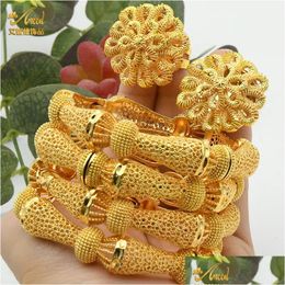 Bangle Aniid Women Charm Bracelet 24K Gold Color Jewelry Dubai Flower Brand African Designer Ethiopian Hawaiian Drop Delivery Bracelet Dhffy