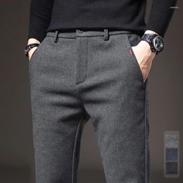 Men's Pants Winter Brushed Fabric Casual Men Thick Business Fashion Korea Slim Fit Stretch Grey Blue Black Trousers Male 38
