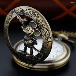 Pocket Watches Classic Anime Mouse Image Antique Quartz Watch Retro Men's Fob Chain Children's Necklace Pendant Holiday Gift