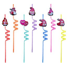 Disposable Plastic Sts Valentines Day Themed Crazy Cartoon St With Decoration For Kids Drinking Childrens Party Favours Christmas Pop S Otw97