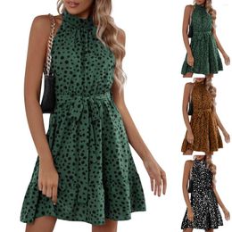 Casual Dresses Ladies Fashion Sexy Sleeveless Dot Lace-up Ruffle Dress Elegant And Pretty Women's Evening 2024