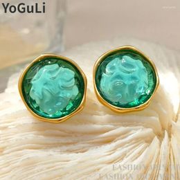 Stud Earrings Trendy Jewellery Pretty Design Geometric Metal Green Resin For Women Girl Gift Fine Ear Accessories