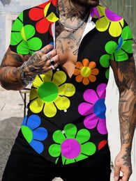 Men's Casual Shirts Colorful Flower 3D Digital Printed Shirt Harajuku Style Summer Short-sleeved Loose High-quality Hawaii