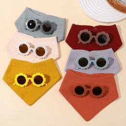 2Pcs Baby Bib Glasses Set Crepe Triangle Saliva Towel Bibs Infant Cotton born Bandana Burp Cloth Feeding Drool 240418