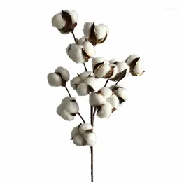 Decorative Flowers 1pc 2024 12 Heads Artificial Cotton Plants Dried Floral Stem For DIY Bouquet Decoration Home