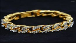 Link Bracelets Hip Hop Luxury Crystal Cz Zircon Triple Lock Bracelet 14mm Cuban Box Clasp Men Female Jewellery Drop4636263