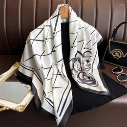 Scarves 90 90cm Silk Women Print Satin Square Head Hijab Ladies Luxury Shawl Bandanna Female Muffler Chiffen Wrap Foulard Ribbon