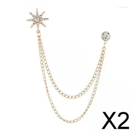 Brooches 2xSnowflake Men's Brooch Exquisite Lapel Pin Chain For Shirts Suit Coat