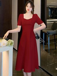 Party Dresses Summer White Short Sleeve Pleated Midi Dress Women Red Elegant Guest Wedding 2024 Black Korean Vintage Hepburn