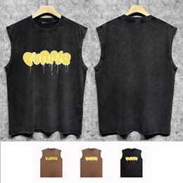 Summer new high street American retro sleeveless Purple vest ZJBPUR027 yellow graffiti letters do old printed vest waistcoat R96W90 ins loose heavy cotton jacket