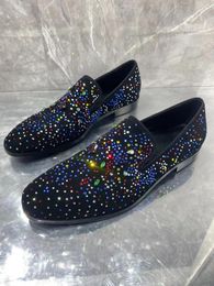 Casual Shoes Fashion Men's Bling Sequine Loafer Round Toe Slip On Low Heel Male Spring Autumn Party Wedding Show Single