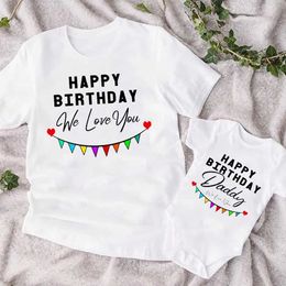 Maternity Dresses Happy Birthday Daddy Party Mom and Baby Matching Outfit Clothes Gifts Dad Baby Bodysuit Shirt Mama T-shirt Top Birthday Present T240509