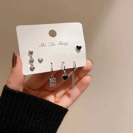 Stud LATS Vintage Silver Colour Tassel Chain Love Heart Earrings Set Irregular Geometric Cherry Hoop Earrings for Women Jewellery Gifts