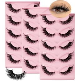 15Pairs/3Pack Cat eye Eyelashes 3D Natural False Lashes Fluffy Soft Cross Clear Band Lashes Manga Lashes Wispy Eyelash Makeup