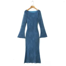 Casual Dresses Vacation Outfits 2024 Summer Dress Elegant Evening For Women Birthday Luxury Long Blue Flare Sleeve