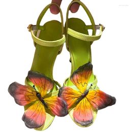 Sandals Sexy Peep Toe Butterfly Runway Sandal For Woman Real Leather Buckle Strap Party Wedding High Heel Shoe Summer Blue Green