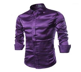 New Silk Satin Shirt Men Chemise Homme 2017 Fashion Mens Slim Fit Long Sleeve Emulation Silk Button Down Dress Shirts RMQ66715447220