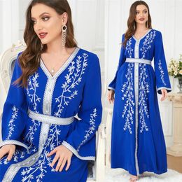 Ethnic Clothing Embroidery Muslim Women Maxi Dress Dubai Turkey Kaftan Moroccan Robe Party Gown Islamic Jalabiya 2024 Eid Ramadan Caftan