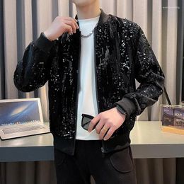 Men's Jackets Solid Sequins High Rise Mens Jacket Black Gray Outerwear Coat Spring Top Quality Polyester Comfortable Nightclub Chamarra