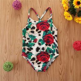 One-Pieces Wholesale summer new swimwear ldrens clothing swimwear factory printed leopard print jumpsuit ldrens suspenders swimsuit H240508