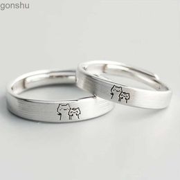 Couple Rings 2PCS Couple Ring Cute Cat Adjustable Ring Fashion Simple Cat Jewellery Christmas Gift 2023 New Fashion Simple Accessories WX