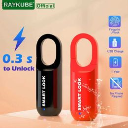 Smart Lock RAYKUBE Mini Fingerprint Lock Smart Padlock Biometric Electronic Lock Keyless USB Charging Fitness Room Travel Case Backpack WX