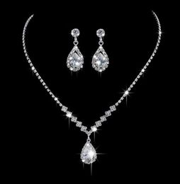 Earrings Necklace Fashion Teardrop Crystal Wedding Jewellery Set For Women Stud Earring Banquet9306434
