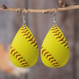 Dangle Earrings Yellow Teardrop Baseball - Sporty PU Leather Jewelry Gift For Mother's Day Birthday Anniversary