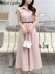 Casual Dresses Summer Sleeveless Vests Dress Women Ruf Pleated Korean Style Loose Ladies Fashion Elegant Woman Long Shirt
