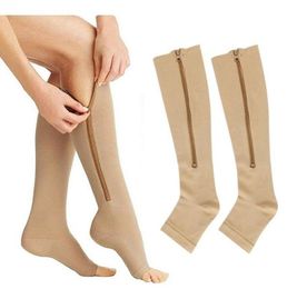 New Unisex Compression Long Socks Cycling Sport Open Toes Health Care Underwear Zipper Pressure Circulation Knee High Socks8757493