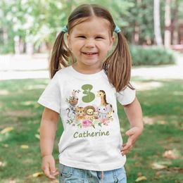 T-shirts Personalized Birthday Shirt 1-9 Birthday T-shirt Wild T-shirt Girl Boy Party T-shirt Cute Animal Name Clothing Childrens Gift TopL2405