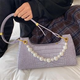 Bag Luxury Crocodile Pattern PU Leather Women Underarm Shoulder Pearl Decoration Elegant Handbags Ladies Trendy Messenger