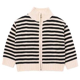 Sets Spring Childrens Sweater Autumn New Fashion Simple Stripe Knitted Cardigan Baby Zipper Bottom Q240508