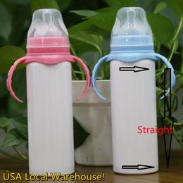 USA Local Warehouse Sublimation 8oz Baby Bottle with Lid Silicone Nipples Straws Blanks Stainless Steel Double Wall Insulated Kids Sipp 303S