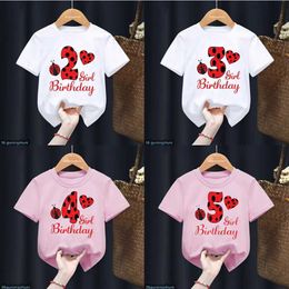 T-shirts Funny Red Ladybug Number 1-10 Tshirt Happy Birthday Gift T-Shirt Harajuku Kids Clothes Boys Girl Tshirt Short Sleeve Summer Top T240509