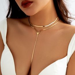 Simple Long Snakesbone Chain Sweater Chain Advanced Sense All Collars Chain Fringe Necklace Jewelry Women 22498