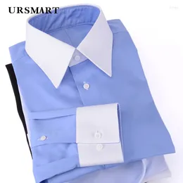 Men's Casual Shirts Professional Work Clothes Cufflink Shirt Business Slim White Black Office Long Pointy Collar Men