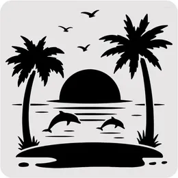 Gift Wrap 1pc Summer Theme PET Plastic Drawing Templates 12"x12" Dolphin Sea Coconut Tree Template Stencil For Scrabooking Card Making