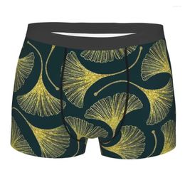 Underpants Golden Leaves On Dark Green Background Ginkgo Autumn Cotton Panties Men's Underwear Print Shorts Boxer Briefs