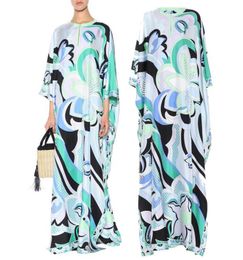women039s Luxury blue print springsummer Jersey Silk maxi Dress Women039s 34 sleeve Charming Geometric Print Spandex Stret1573624