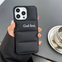 Cell Phone Cases God First Christian Religion Anti fall Puffer Phone Case Cover for iPhone 15 14 13 12 11 Pro Max XR 7 Plus Case Gift for Boy Men J240509