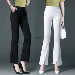 Women's Pants Capris Office Professional Lady Suit Flare Pants Spring/Summer Thin High Waist Pocket Elastic Wide Leg Split Womens Casual PantsL2405