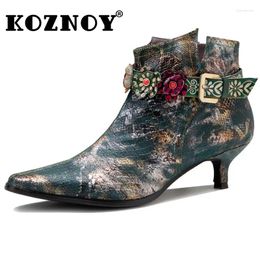 Boots Koznoy 5cm Synthetic Sheepskin Leather Fashion Point Toe Ankle Booties Luxury Chunky Heel ZIP Woman Elegance Autumn Spring Shoes