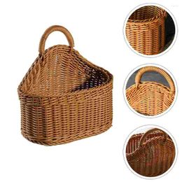 Storage Bottles Rattan Basket Wooden Wall Hanging Decor Flower Woven Wicker Sundries For