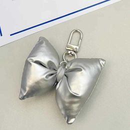 Keychains Lanyards Y2K Silver Bow Keychain South Korea 3D Bow Keychain Cute Bow Keyholder Fashion Backpack Pendant Bag Decoration J240509