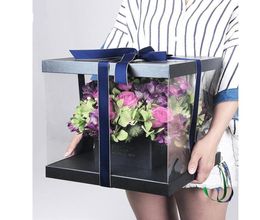 Gift Wrap 30cm High Grade Korean Pure Colour Round Flower Paper Boxes With Lid Hug Bucket Florist Packaging PVC Box4956714