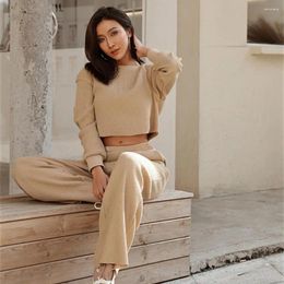 Women's Two Piece Pants European And American Autumn Winter Fashion Casual Solid Colour Sweatshirt Top Straight Trousers Suit Two-Piece Set